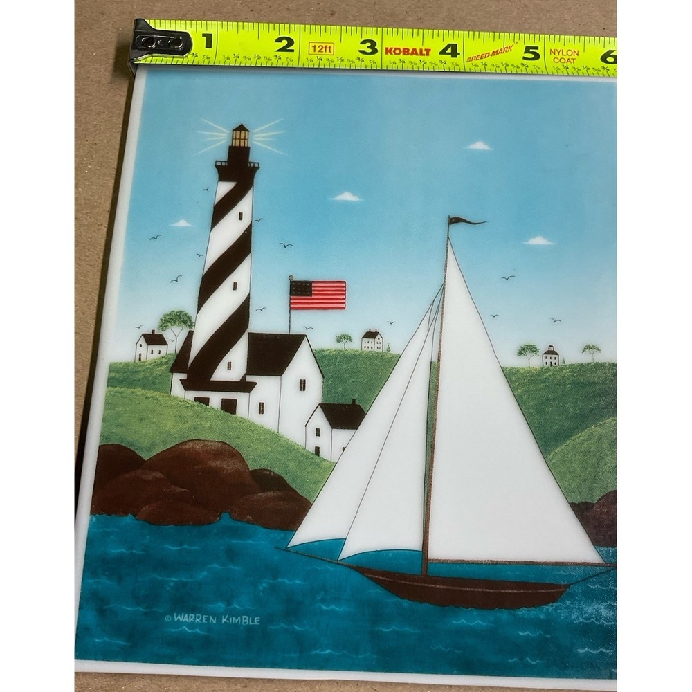 Warren Kimble Nautical Ceramic Tile Lighthouse Sailboat Coastal Art Trivet Decor
